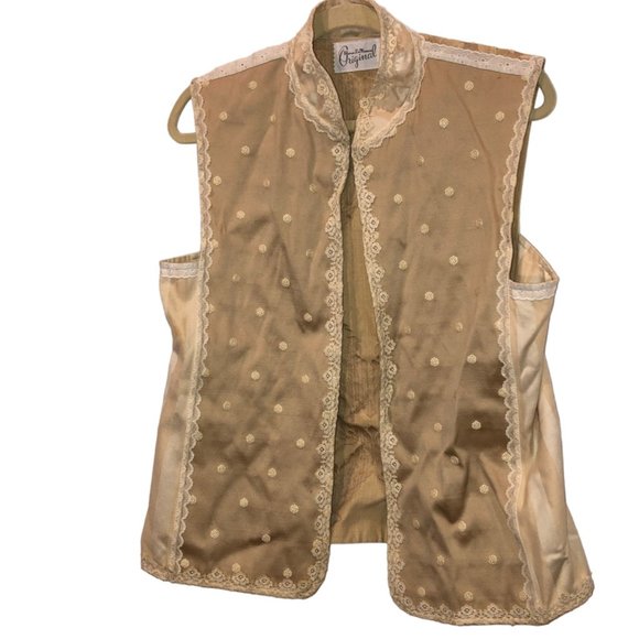 Sharon La Monaco Original Vintage khaki cream embroidered lace trim vest… - Picture 1 of 5